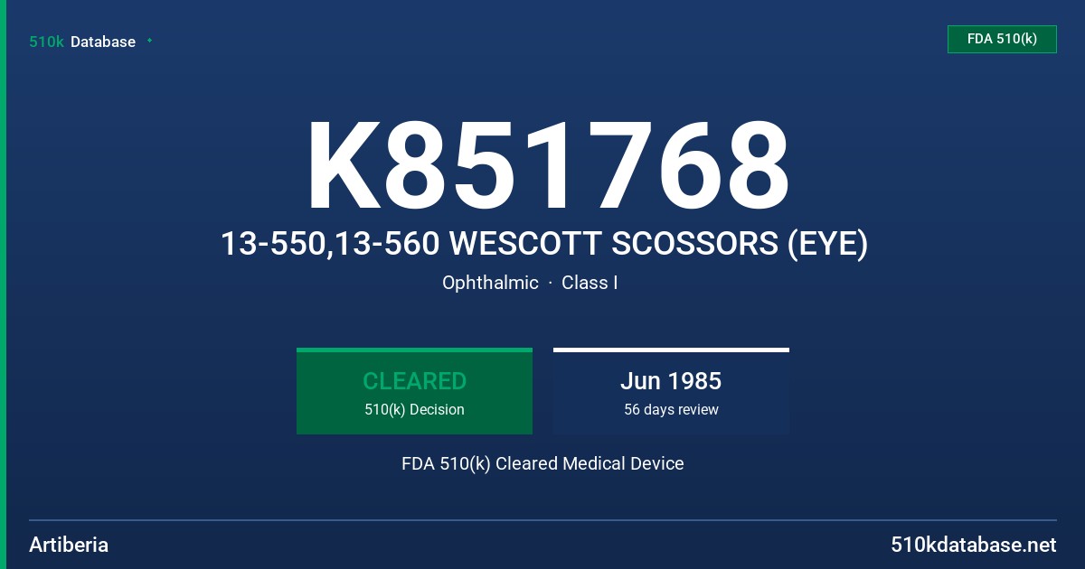 K851768 13-550,13-560 WESCOTT SCOSSORS (EYE) FDA 510(k) Cleared Medical Device