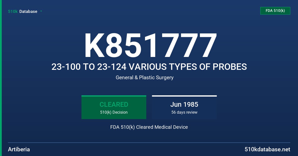 K851777 23-100 TO 23-124 VARIOUS TYPES OF PROBES FDA 510(k) Cleared Medical Device