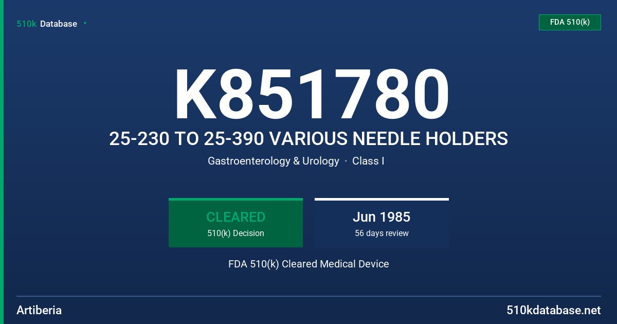 K851780 25-230 TO 25-390 VARIOUS NEEDLE HOLDERS FDA 510(k) Cleared Medical Device