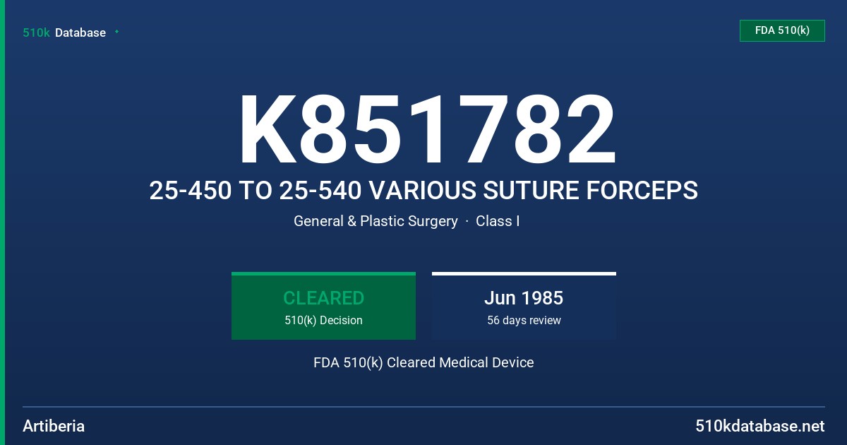 K851782 25-450 TO 25-540 VARIOUS SUTURE FORCEPS FDA 510(k) Cleared Medical Device