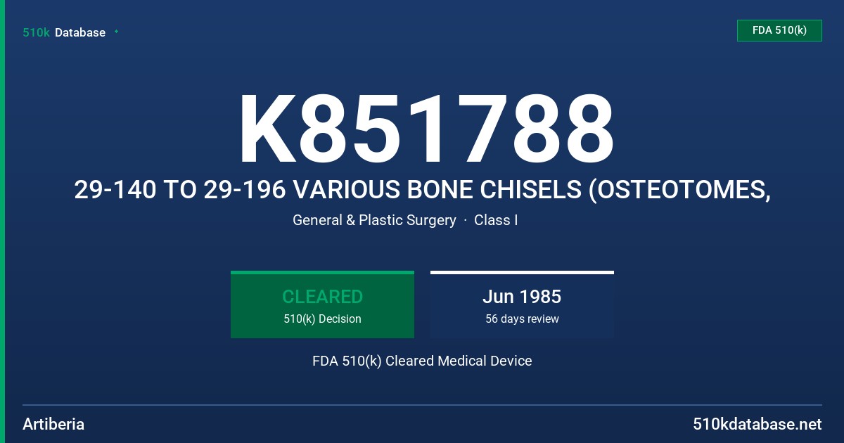 K851788 29-140 TO 29-196 VARIOUS BONE CHISELS (OSTEOTOMES, FDA 510(k) Cleared Medical Device