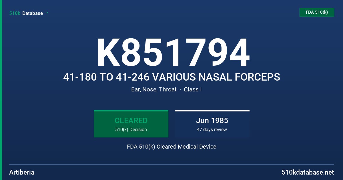 K851794 41-180 TO 41-246 VARIOUS NASAL FORCEPS FDA 510(k) Cleared Medical Device