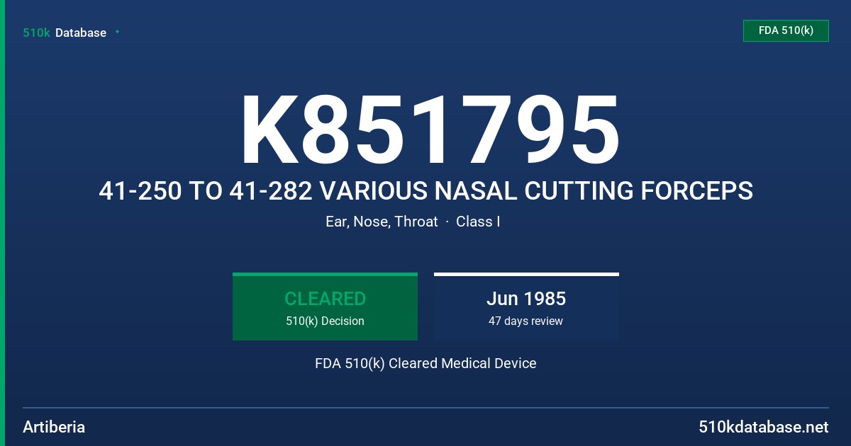 K851795 41-250 TO 41-282 VARIOUS NASAL CUTTING FORCEPS FDA 510(k) Cleared Medical Device