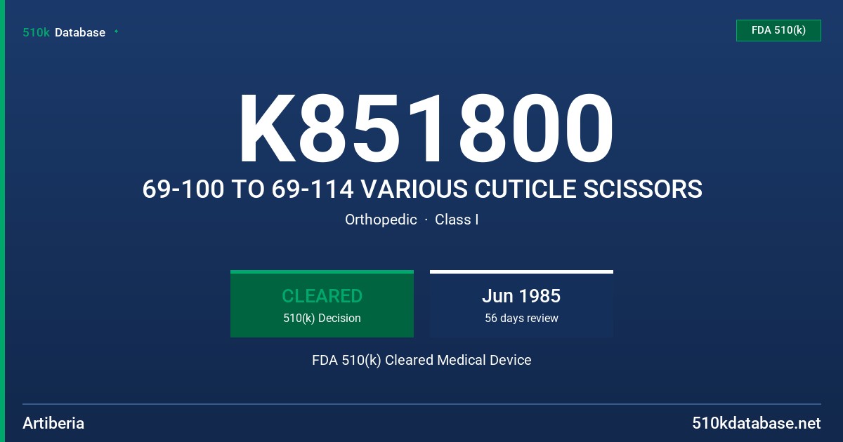 K851800 69-100 TO 69-114 VARIOUS CUTICLE SCISSORS FDA 510(k) Cleared Medical Device
