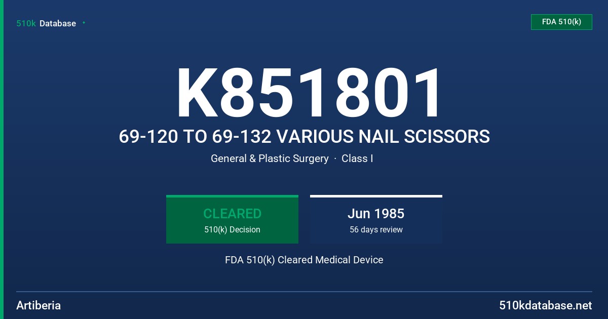 K851801 69-120 TO 69-132 VARIOUS NAIL SCISSORS FDA 510(k) Cleared Medical Device
