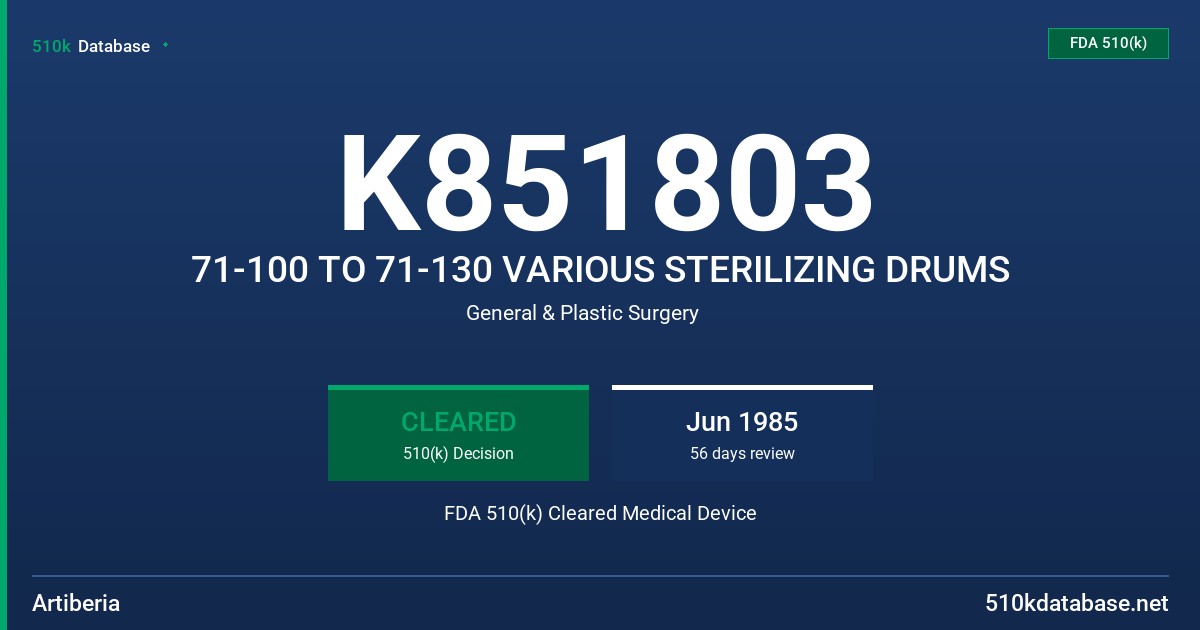 K851803 71-100 TO 71-130 VARIOUS STERILIZING DRUMS FDA 510(k) Cleared Medical Device