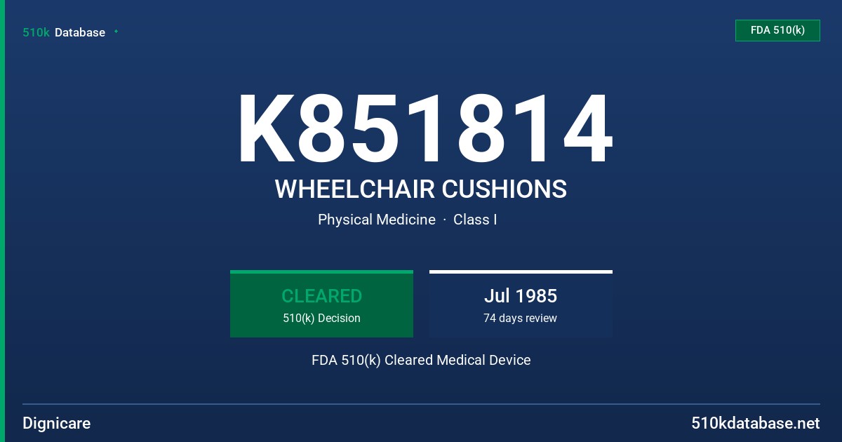 K851814 WHEELCHAIR CUSHIONS FDA 510(k) Cleared Medical Device