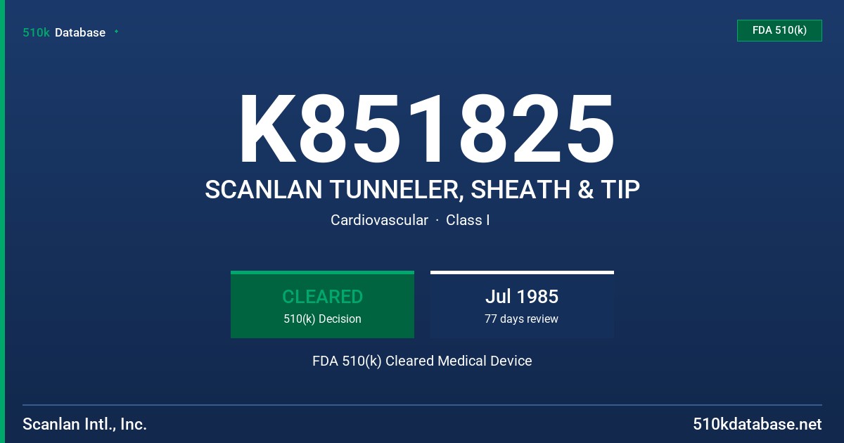 K851825 SCANLAN TUNNELER, SHEATH & TIP FDA 510(k) Cleared Medical Device