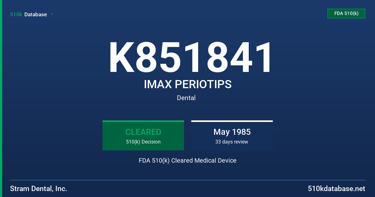 K851841 IMAX PERIOTIPS FDA 510(k) Cleared Medical Device