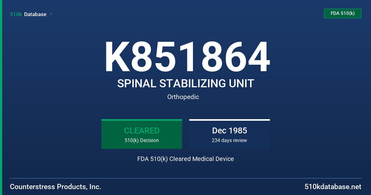 K851864 SPINAL STABILIZING UNIT FDA 510(k) Cleared Medical Device