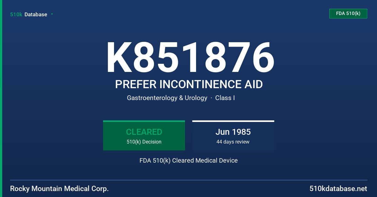 K851876 PREFER INCONTINENCE AID FDA 510(k) Cleared Medical Device