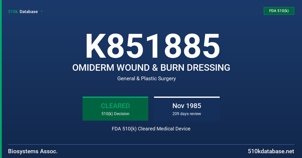 K851885 OMIDERM WOUND & BURN DRESSING FDA 510(k) Cleared Medical Device