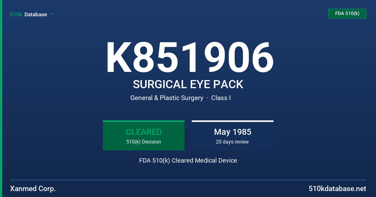 K851906 SURGICAL EYE PACK FDA 510(k) Cleared Medical Device