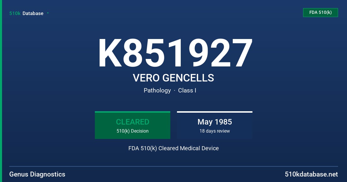 K851927 VERO GENCELLS FDA 510(k) Cleared Medical Device