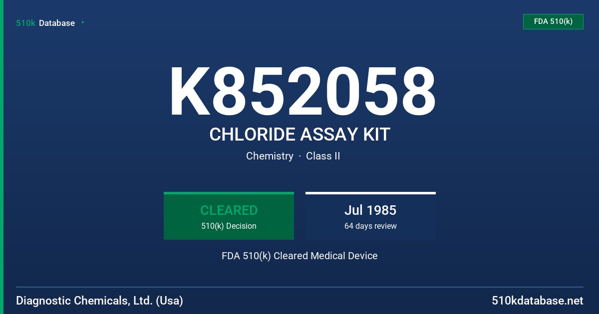 K852058 CHLORIDE ASSAY KIT FDA 510(k) Cleared Medical Device