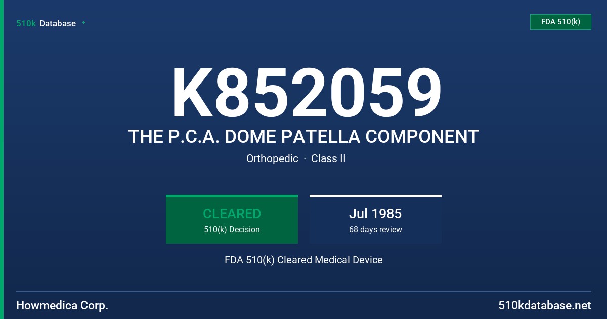 K852059 THE P.C.A. DOME PATELLA COMPONENT FDA 510(k) Cleared Medical Device