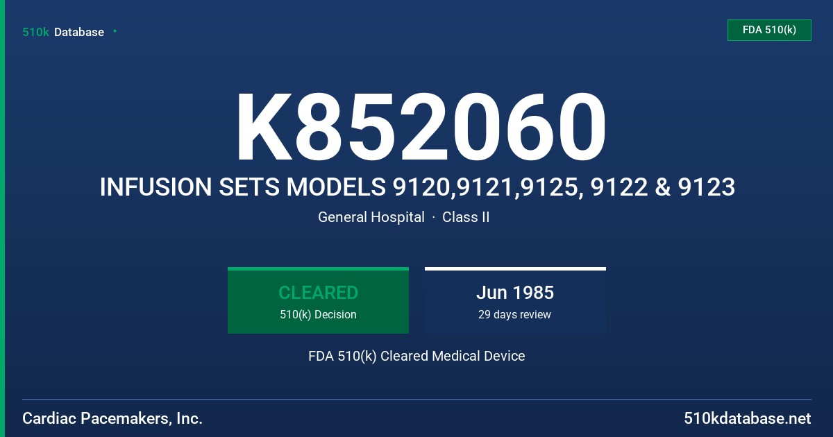 K852060 INFUSION SETS MODELS 9120,9121,9125, 9122 & 9123 FDA 510(k) Cleared Medical Device