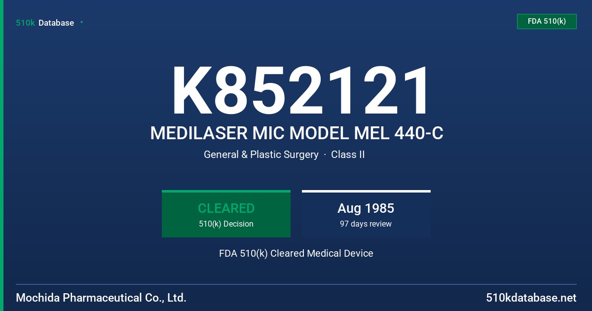 K852121 MEDILASER MIC MODEL MEL 440-C FDA 510(k) Cleared Medical Device