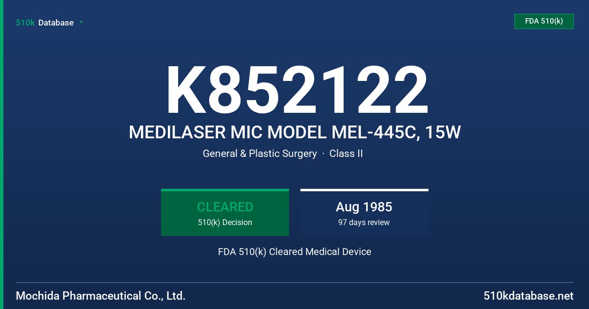 K852122 MEDILASER MIC MODEL MEL-445C, 15W FDA 510(k) Cleared Medical Device