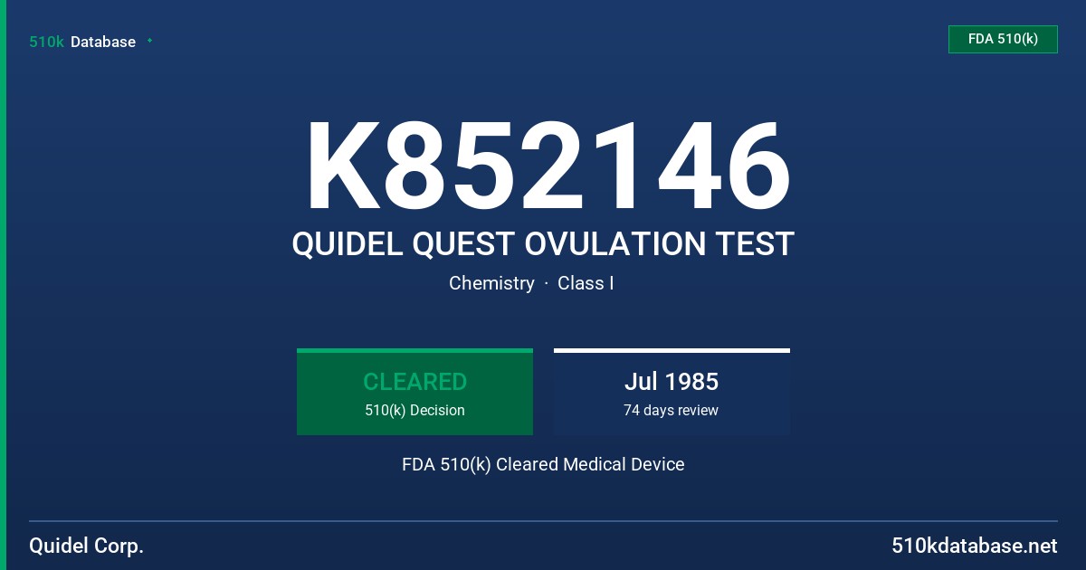 K852146 QUIDEL QUEST OVULATION TEST FDA 510(k) Cleared Medical Device