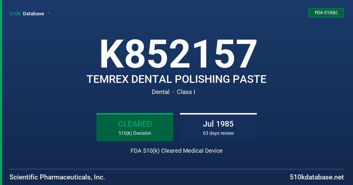 K852157 TEMREX DENTAL POLISHING PASTE FDA 510(k) Cleared Medical Device
