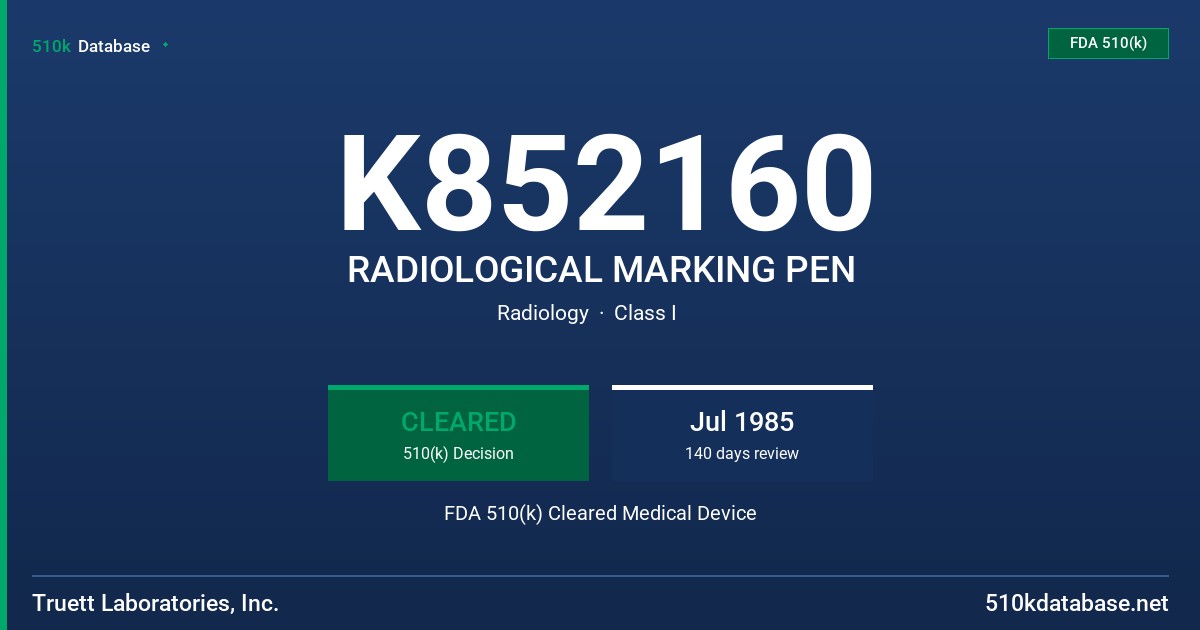 K852160 RADIOLOGICAL MARKING PEN FDA 510(k) Cleared Medical Device