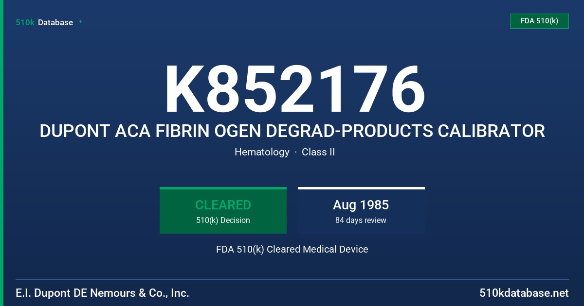 K852176 DUPONT ACA FIBRIN OGEN DEGRAD-PRODUCTS CALIBRATOR FDA 510(k) Cleared Medical Device