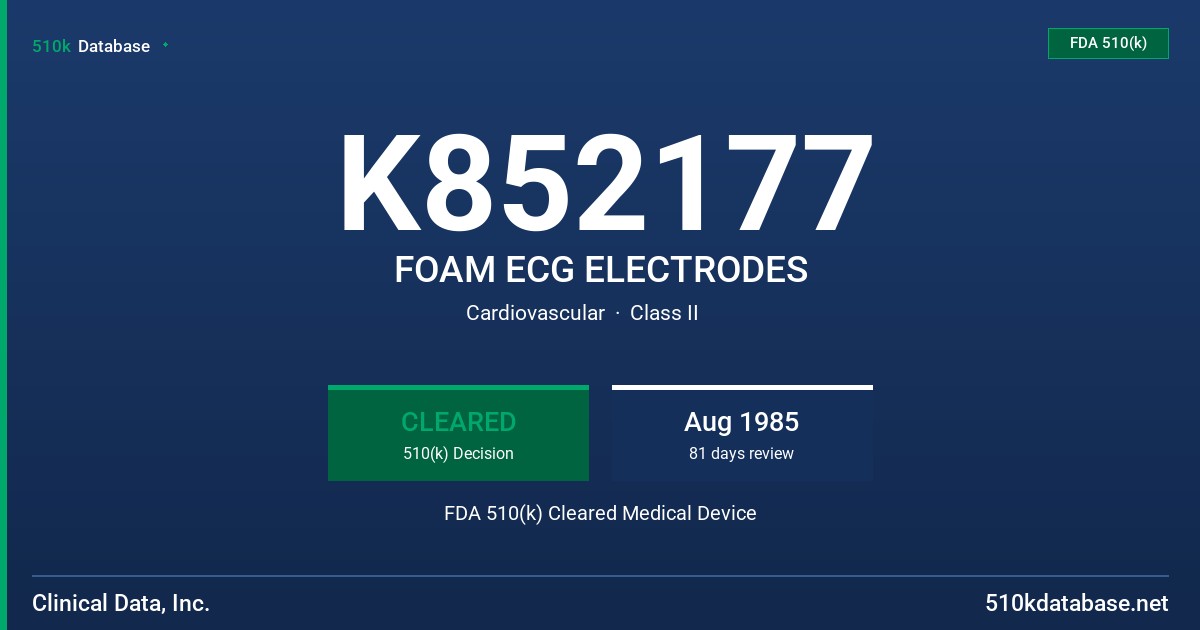K852177 FOAM ECG ELECTRODES FDA 510(k) Cleared Medical Device
