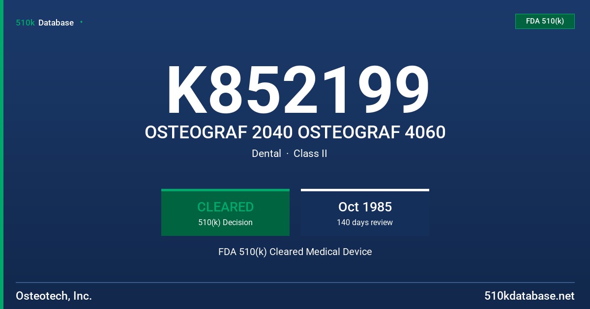 K852199 OSTEOGRAF 2040 OSTEOGRAF 4060 FDA 510(k) Cleared Medical Device