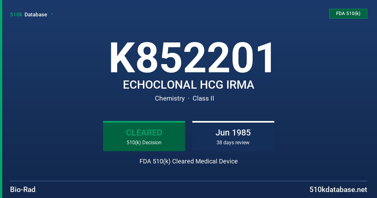 K852201 ECHOCLONAL HCG IRMA FDA 510(k) Cleared Medical Device