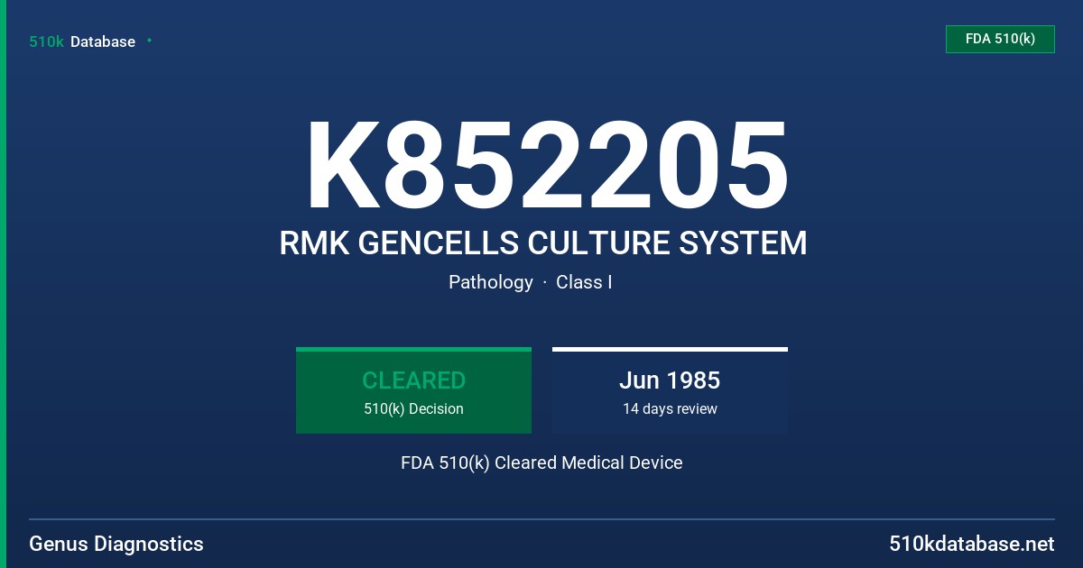 K852205 RMK GENCELLS CULTURE SYSTEM FDA 510(k) Cleared Medical Device