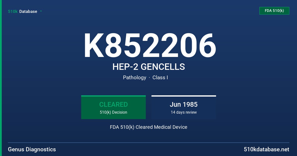 K852206 HEP-2 GENCELLS FDA 510(k) Cleared Medical Device