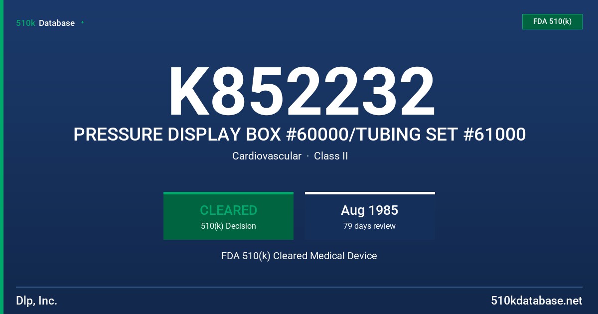 K852232 PRESSURE DISPLAY BOX #60000/TUBING SET #61000 FDA 510(k) Cleared Medical Device