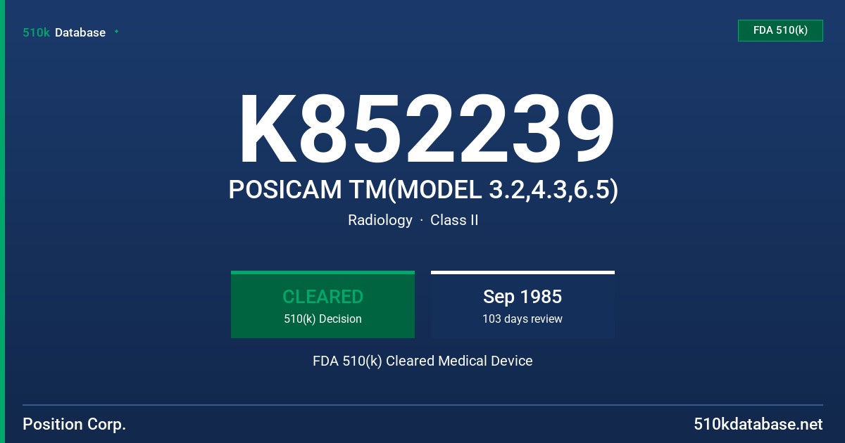 K852239 POSICAM TM(MODEL 3.2,4.3,6.5) FDA 510(k) Cleared Medical Device