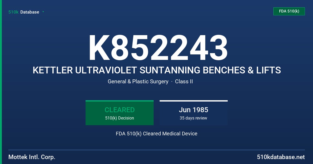 K852243 KETTLER ULTRAVIOLET SUNTANNING BENCHES & LIFTS FDA 510(k) Cleared Medical Device