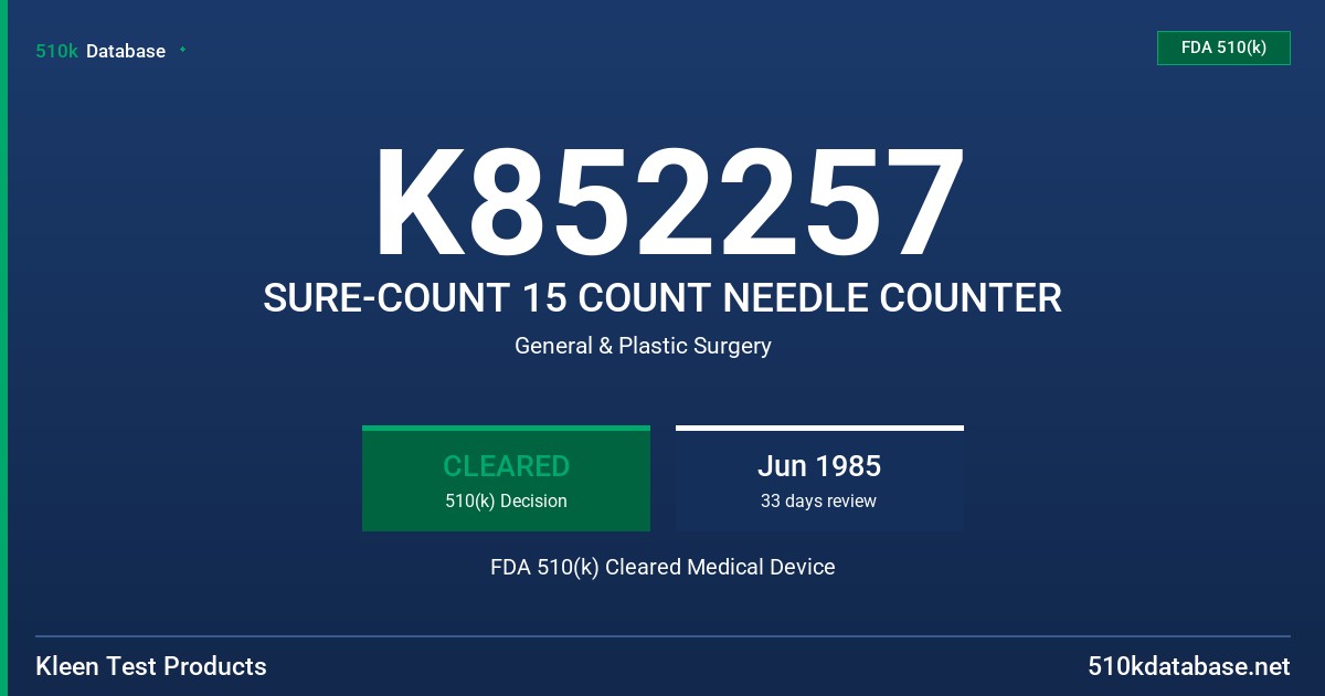 K852257 SURE-COUNT 15 COUNT NEEDLE COUNTER FDA 510(k) Cleared Medical Device