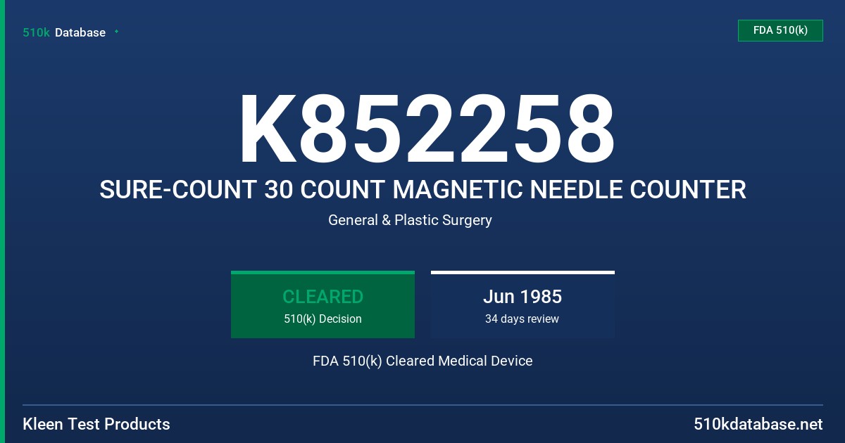 K852258 SURE-COUNT 30 COUNT MAGNETIC NEEDLE COUNTER FDA 510(k) Cleared Medical Device