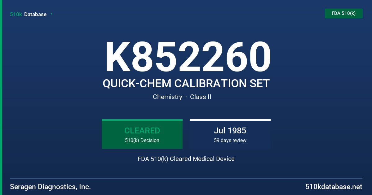K852260 QUICK-CHEM CALIBRATION SET FDA 510(k) Cleared Medical Device