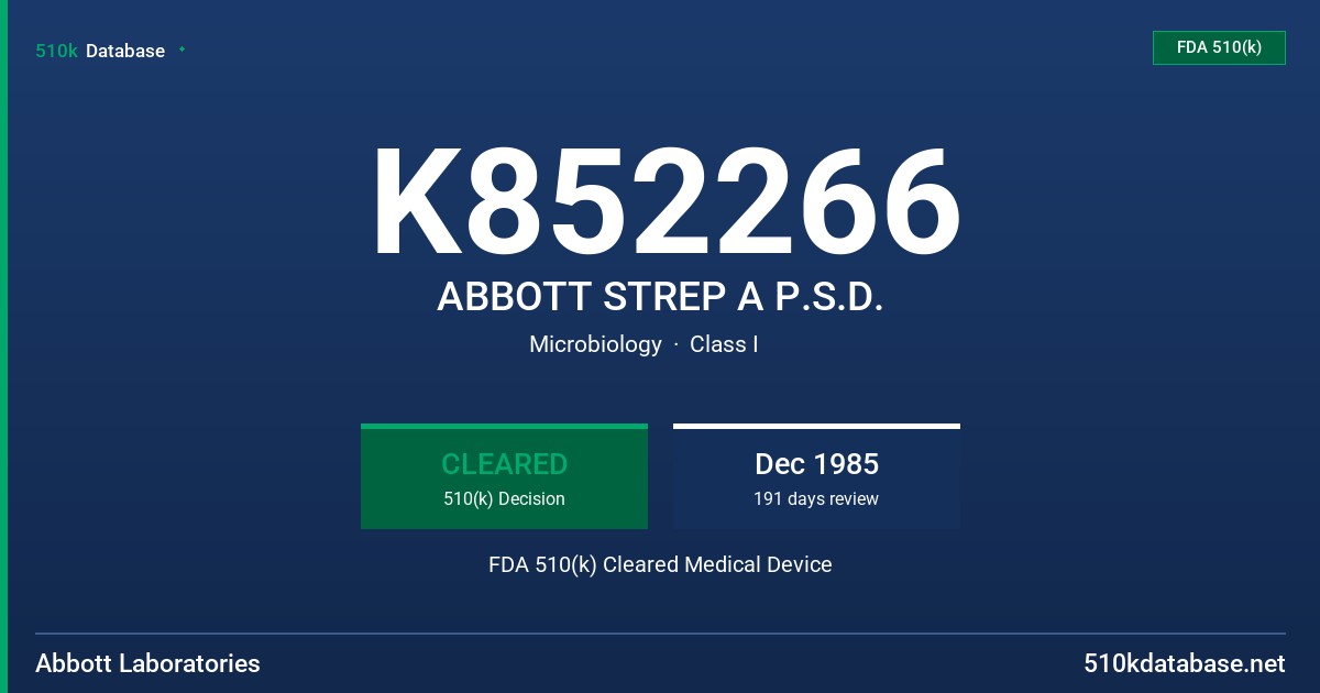 K852266 ABBOTT STREP A P.S.D. FDA 510(k) Cleared Medical Device