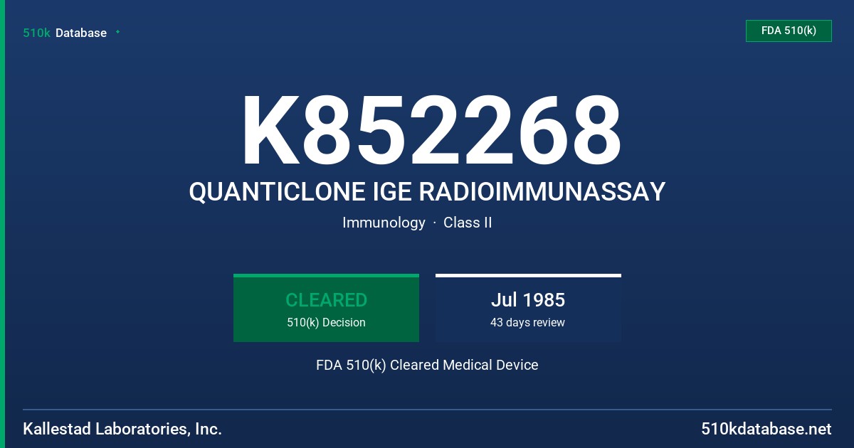 K852268 QUANTICLONE IGE RADIOIMMUNASSAY FDA 510(k) Cleared Medical Device
