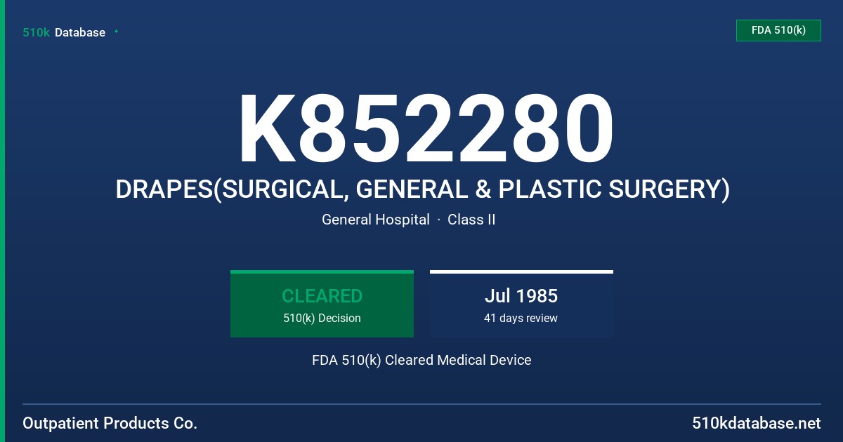 K852280 DRAPES(SURGICAL, GENERAL & PLASTIC SURGERY) FDA 510(k) Cleared Medical Device