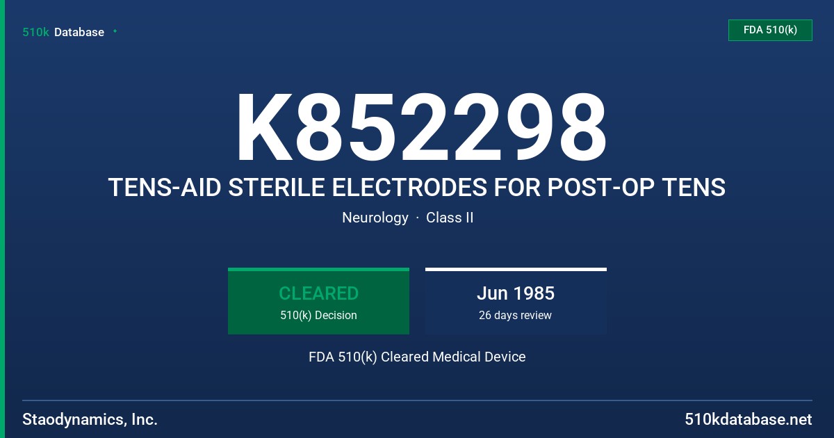 K852298 TENS-AID STERILE ELECTRODES FOR POST-OP TENS FDA 510(k) Cleared Medical Device