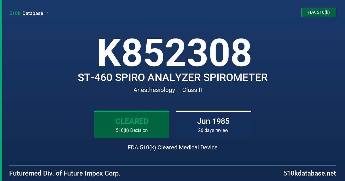 K852308 ST-460 SPIRO ANALYZER SPIROMETER FDA 510(k) Cleared Medical Device