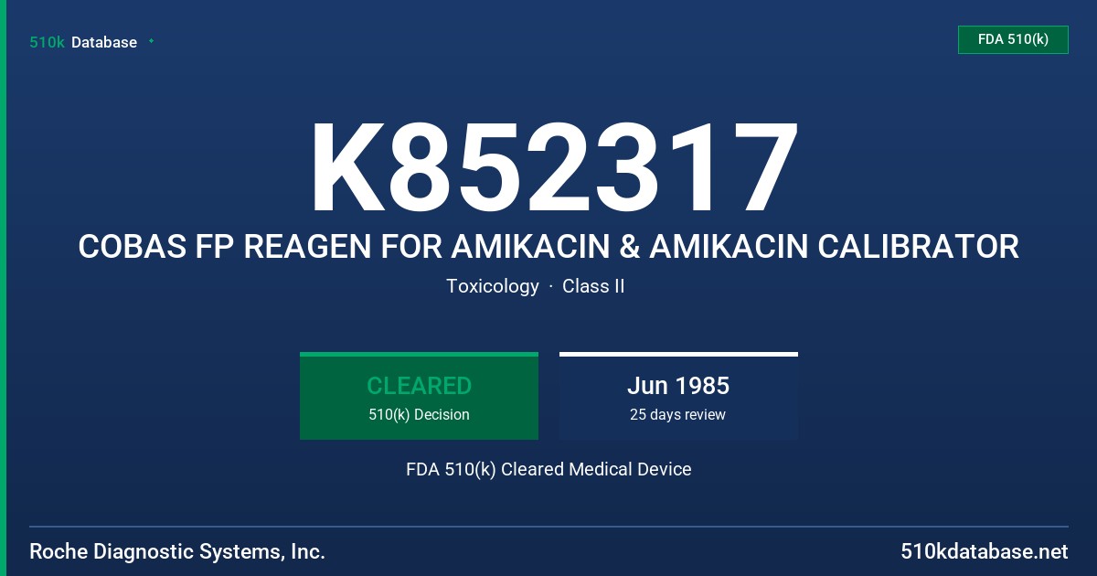 K852317 COBAS FP REAGEN FOR AMIKACIN & AMIKACIN CALIBRATOR FDA 510(k) Cleared Medical Device