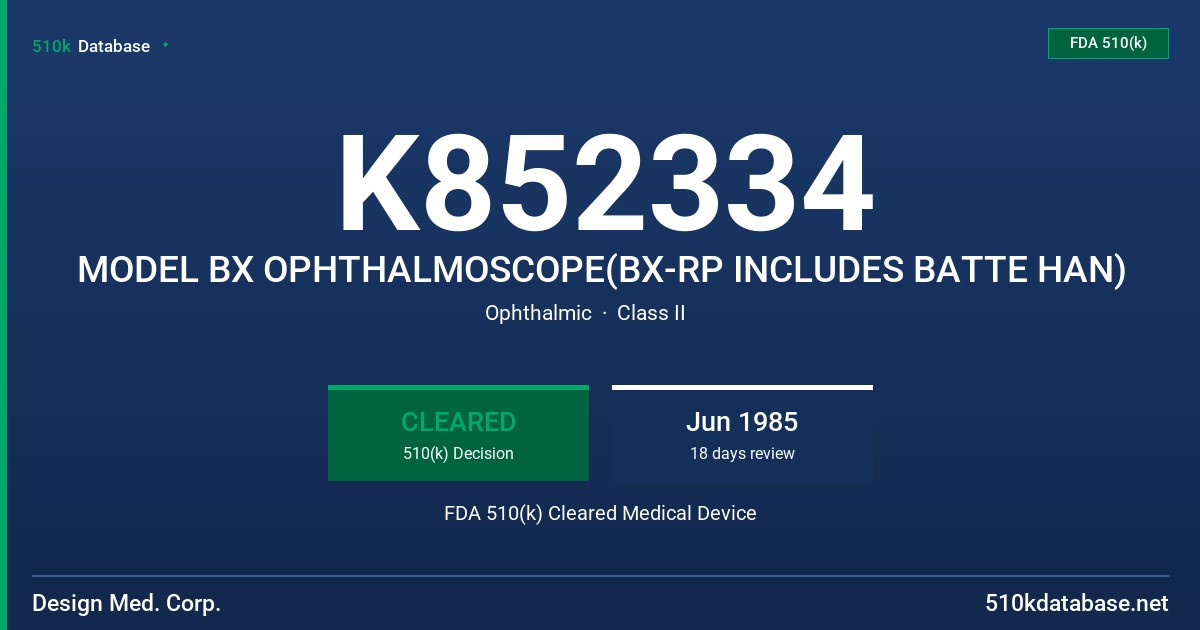 K852334 MODEL BX OPHTHALMOSCOPE(BX-RP INCLUDES BATTE HAN) FDA 510(k) Cleared Medical Device