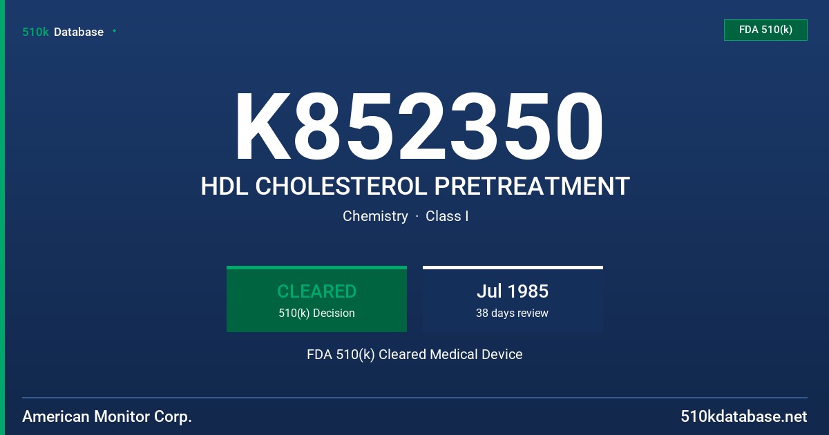 K852350 HDL CHOLESTEROL PRETREATMENT FDA 510(k) Cleared Medical Device
