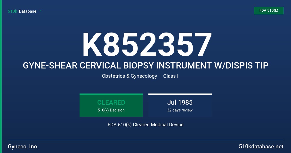 K852357 GYNE-SHEAR CERVICAL BIOPSY INSTRUMENT W/DISPIS TIP FDA 510(k) Cleared Medical Device