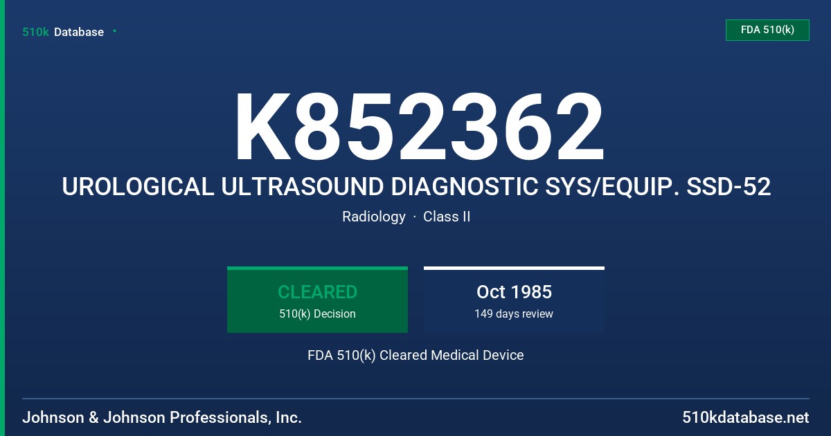 K852362 UROLOGICAL ULTRASOUND DIAGNOSTIC SYS/EQUIP. SSD-52 FDA 510(k) Cleared Medical Device