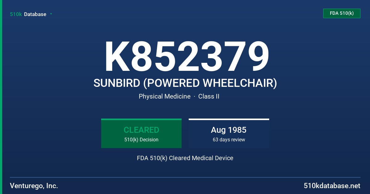 K852379 SUNBIRD (POWERED WHEELCHAIR) FDA 510(k) Cleared Medical Device