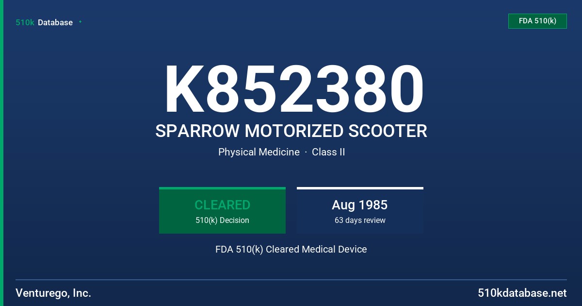K852380 SPARROW MOTORIZED SCOOTER FDA 510(k) Cleared Medical Device